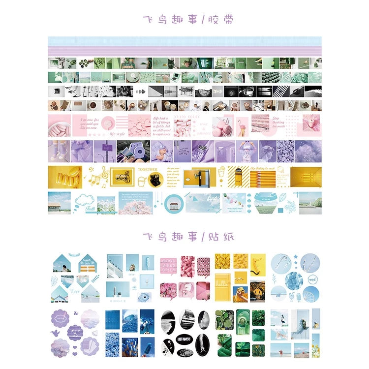 Set of 10 Washi Rolls + 10 Stickers for Notebook Decoration