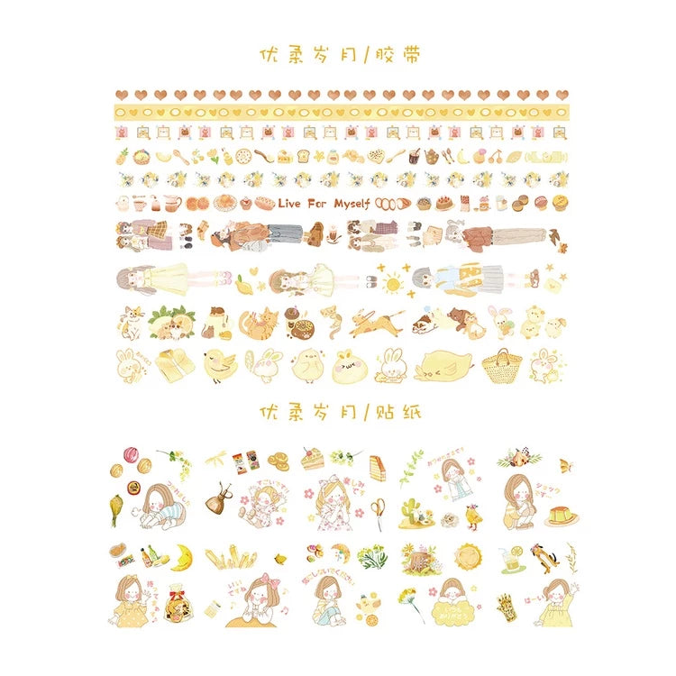 Set of 10 Washi Rolls + 10 Stickers for Notebook Decoration