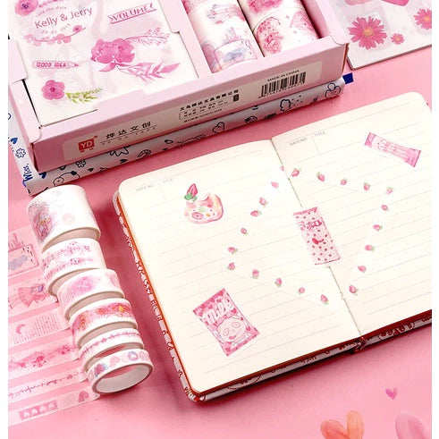 Set of 10 Washi Rolls + 10 Stickers for Notebook Decoration