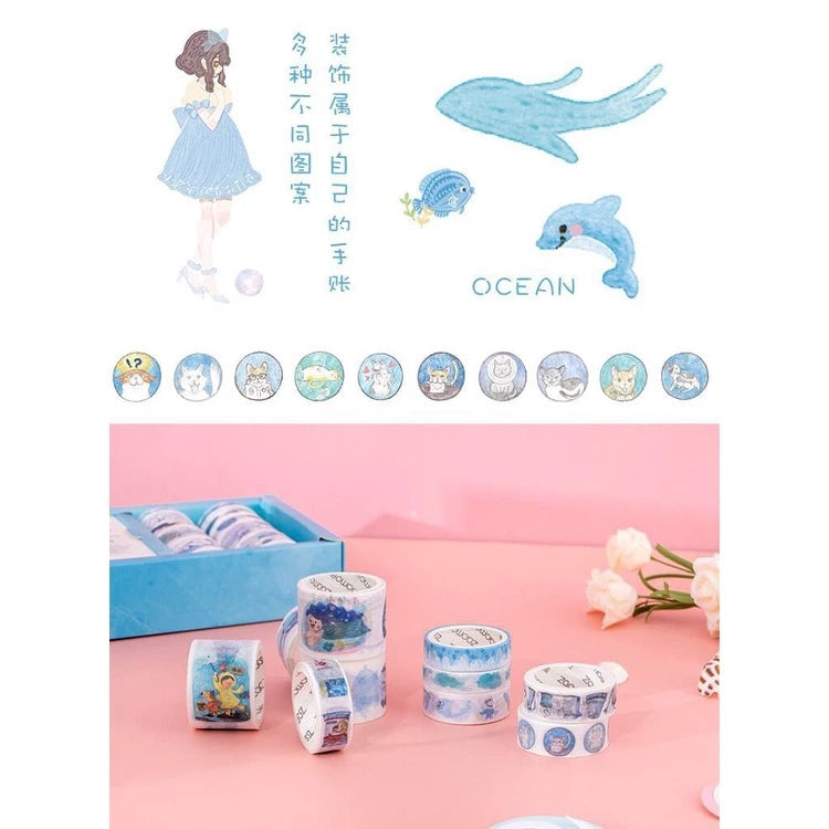 Set of 10 Washi Rolls + 10 Stickers for Notebook Decoration