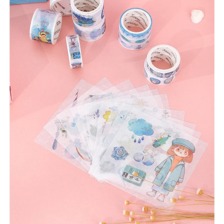 Set of 10 Washi Rolls + 10 Stickers for Notebook Decoration