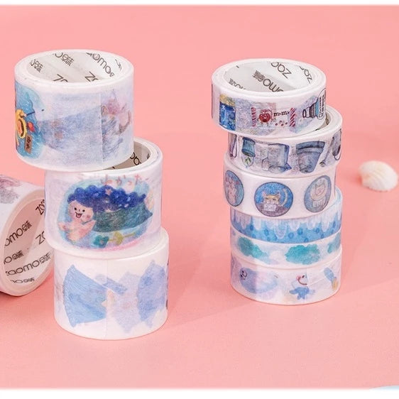 Set of 10 Washi Rolls + 10 Stickers for Notebook Decoration
