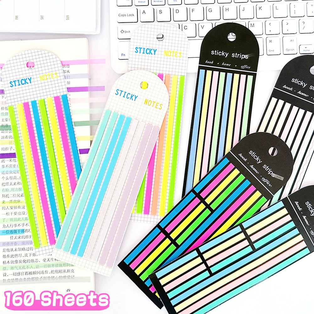 Set of 160 Sheets of Transparent Self-Adhesive Note Paper for Bookmarking