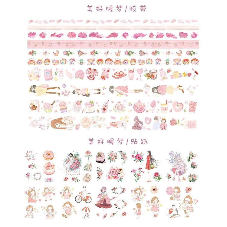 Set of 10 Washi Rolls + 10 Stickers for Notebook Decoration