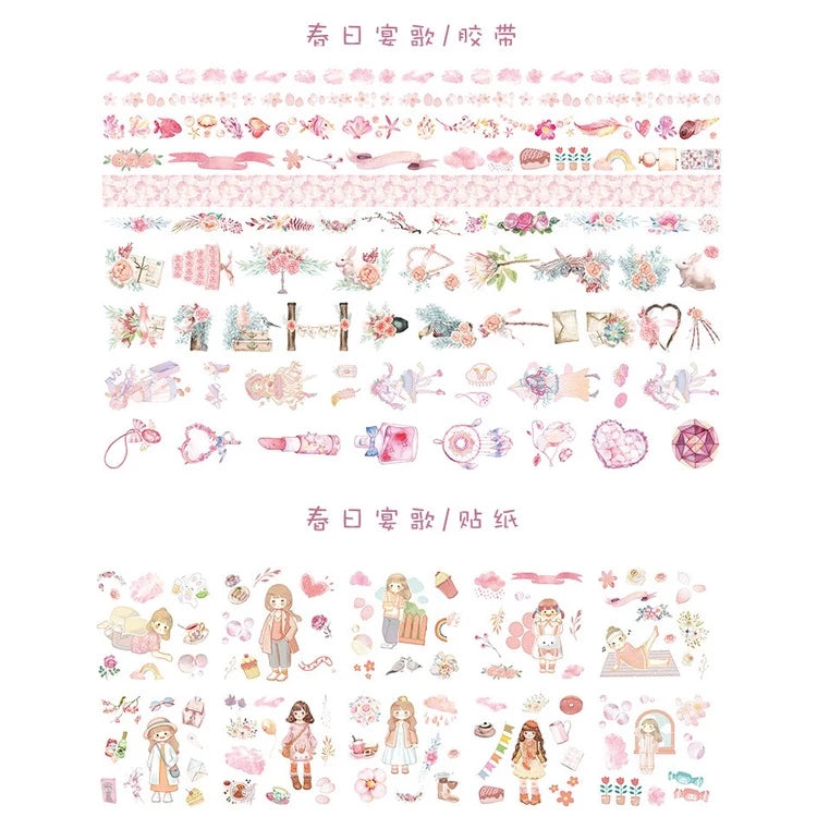 Set of 10 Washi Rolls + 10 Stickers for Notebook Decoration