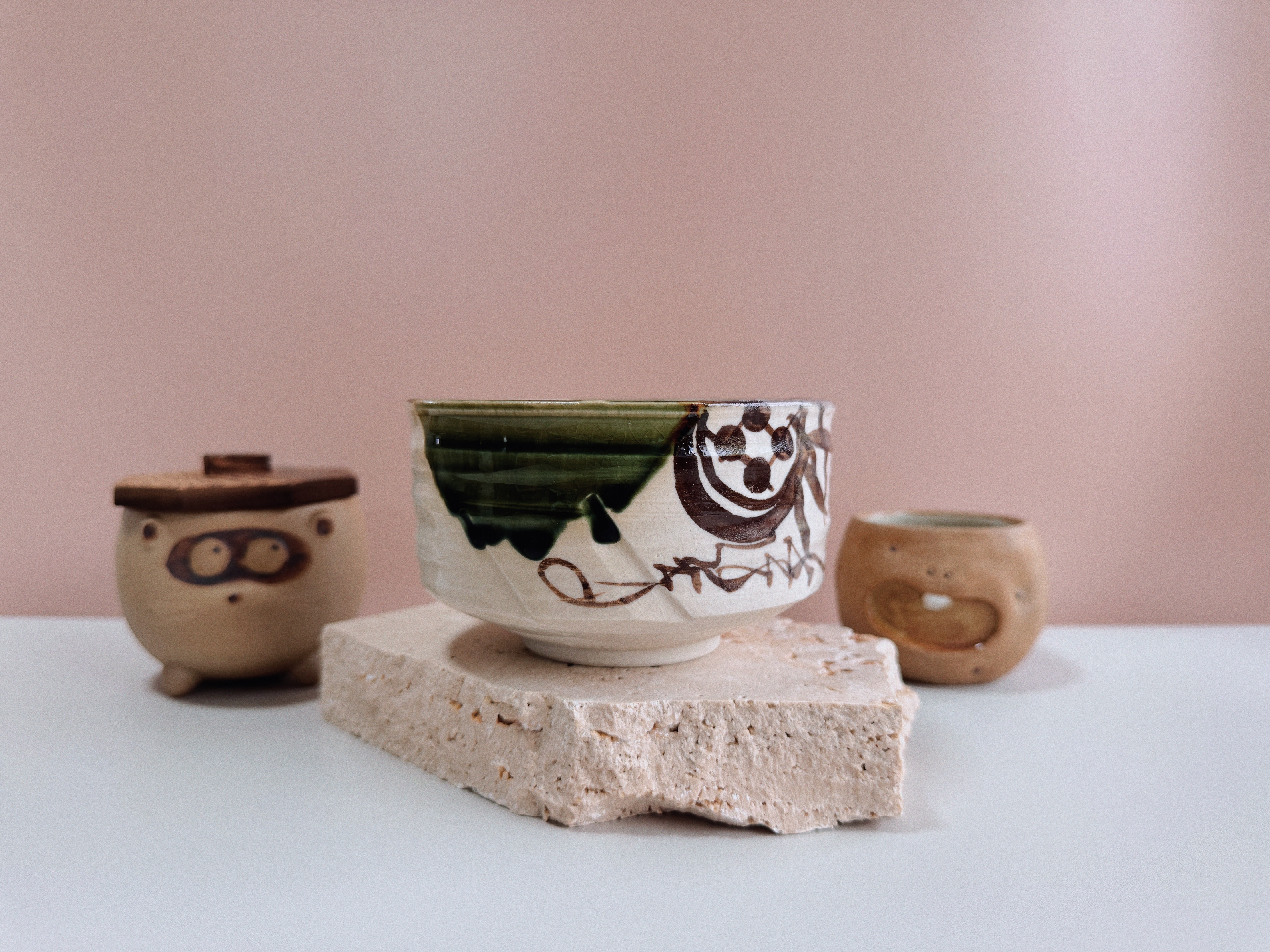 Handcrafted Oribe Ceramic Chawan