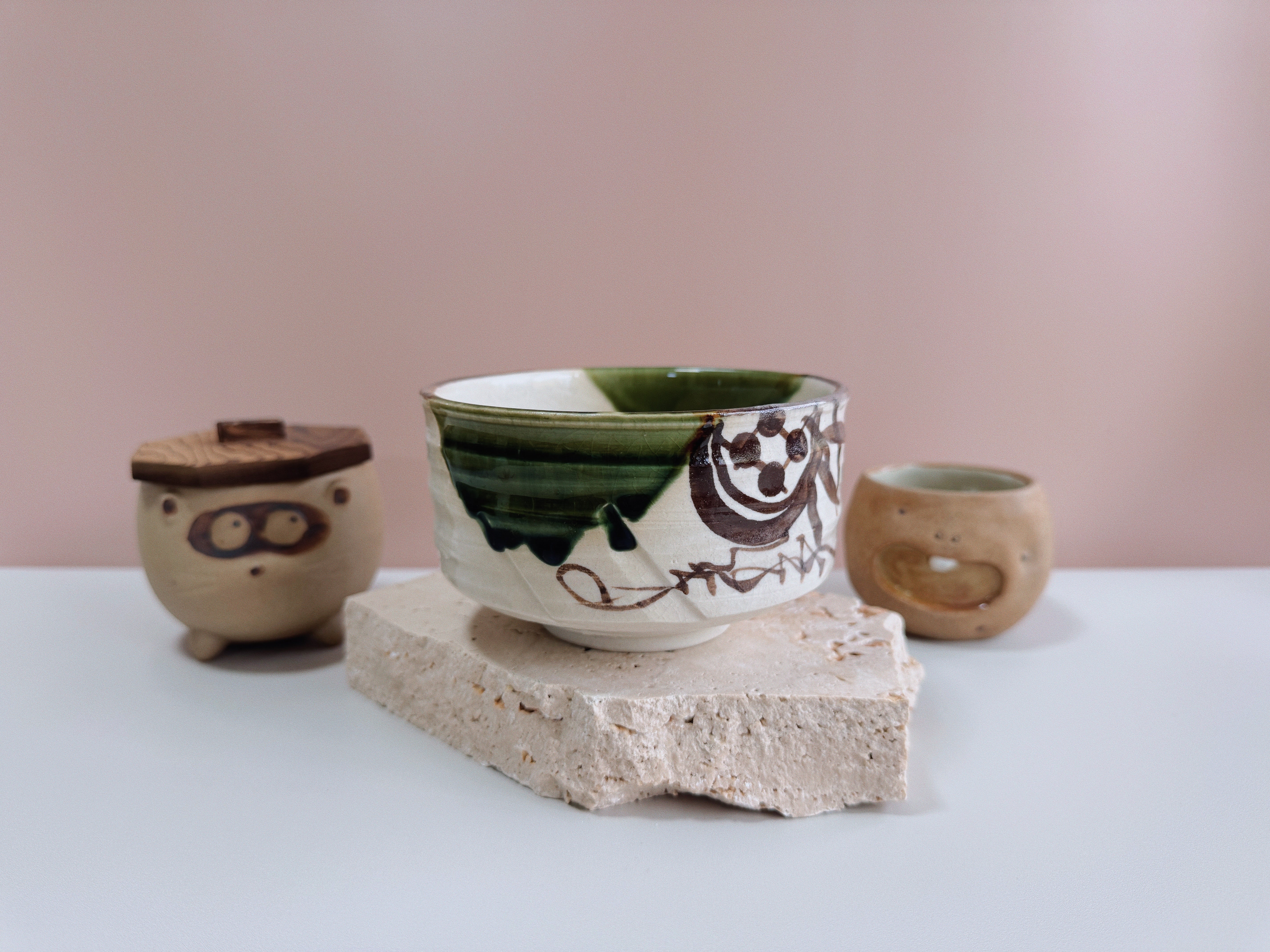 Handcrafted Oribe Ceramic Chawan