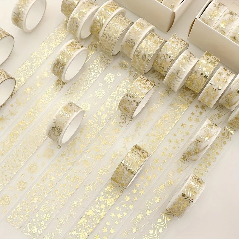 12 Rolls of Gold Foil Washi Paper Decorative Tape