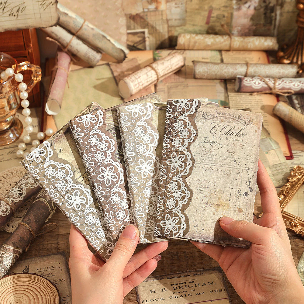50 Pages Scrapbook Material Decorative Paper, Vintage Pattern Vintage Crafts