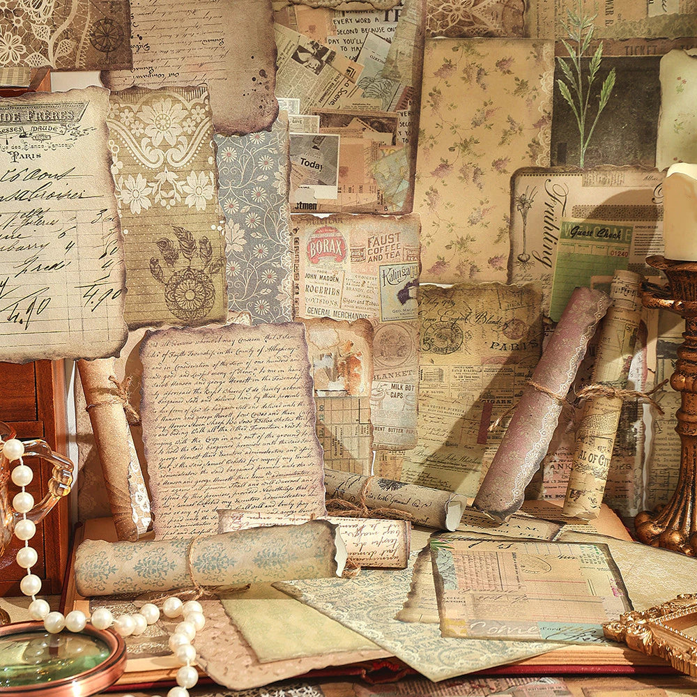 50 Pages Scrapbook Material Decorative Paper, Vintage Pattern Vintage Crafts