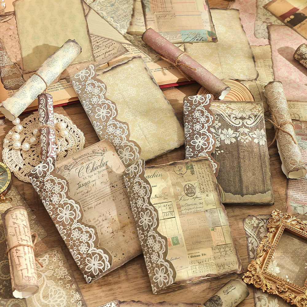 50 Pages Scrapbook Material Decorative Paper, Vintage Pattern Vintage Crafts