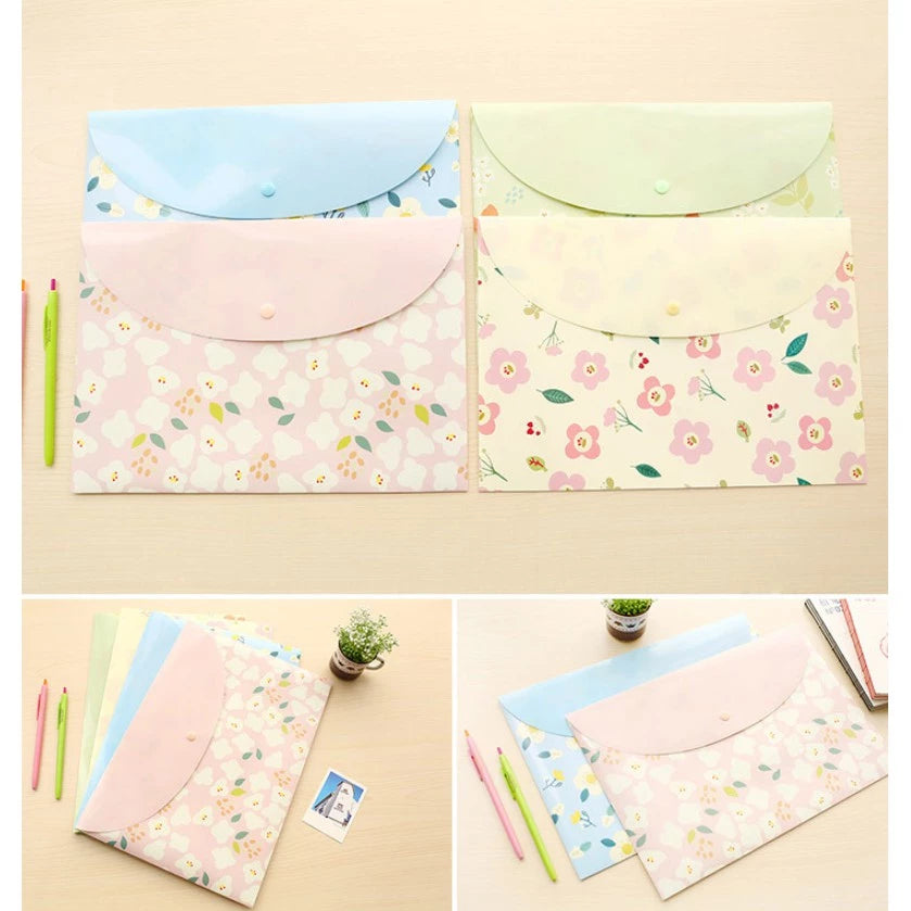 A4 Durable Folder Snap Floral File Bag Paper Document