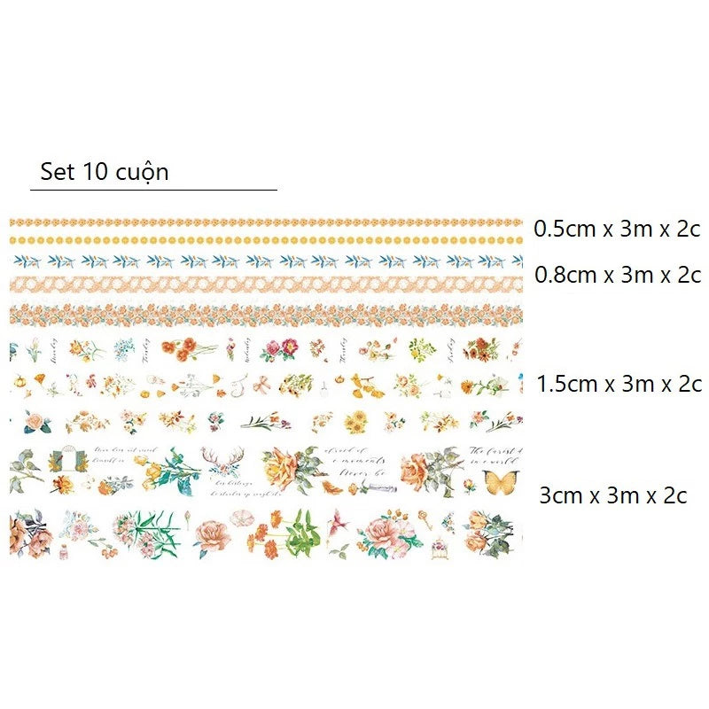 Set of Washi Tape with Colorful Flowers