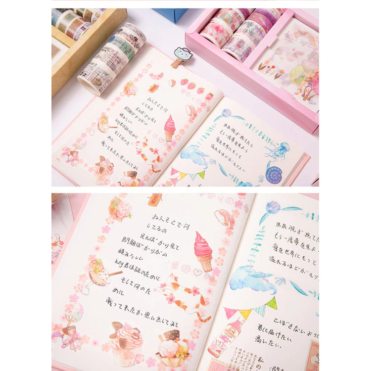 Set of 10 Washi Rolls + 10 Stickers for Notebook Decoration