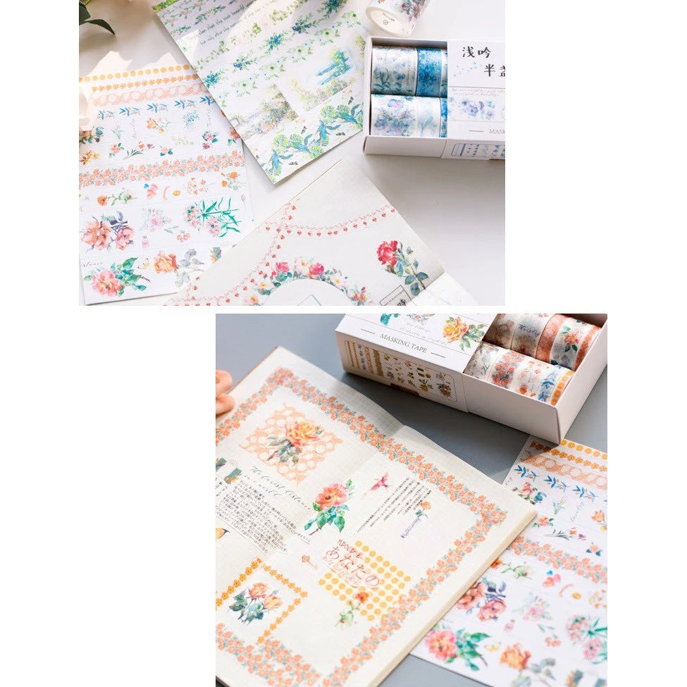 Set of Washi Tape with Colorful Flowers