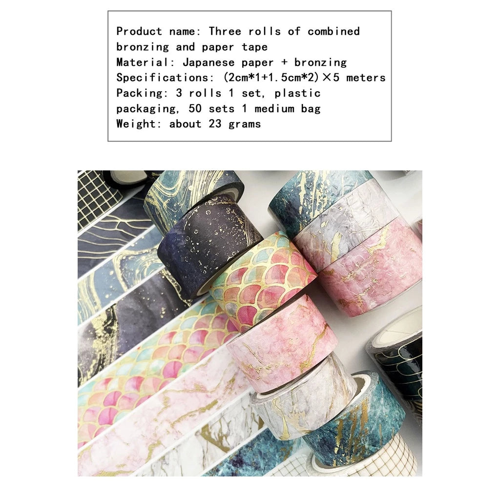 Set of 3 Rolls of Cute Bronze Washi Tape