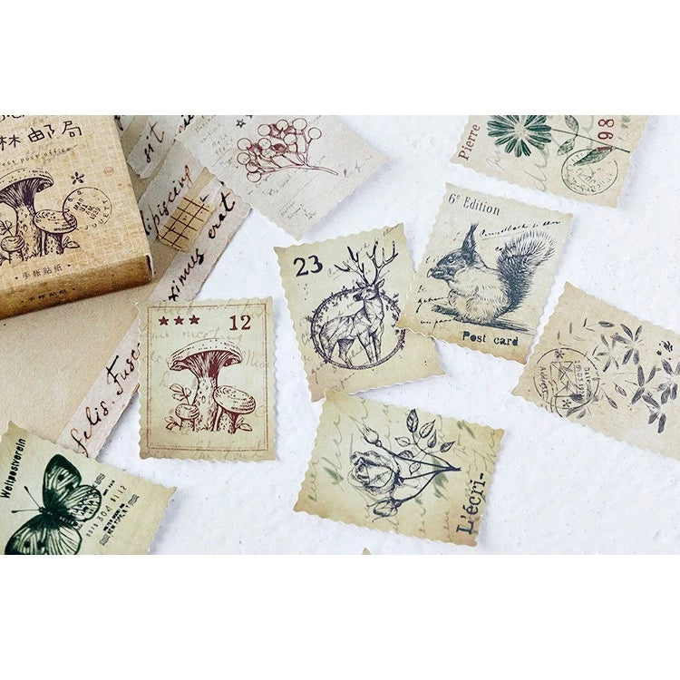 Set of 45pcs Gorgeous Boxed Stickers – Vintage Flowers, Mushrooms, Clock Vintage, Green Trees