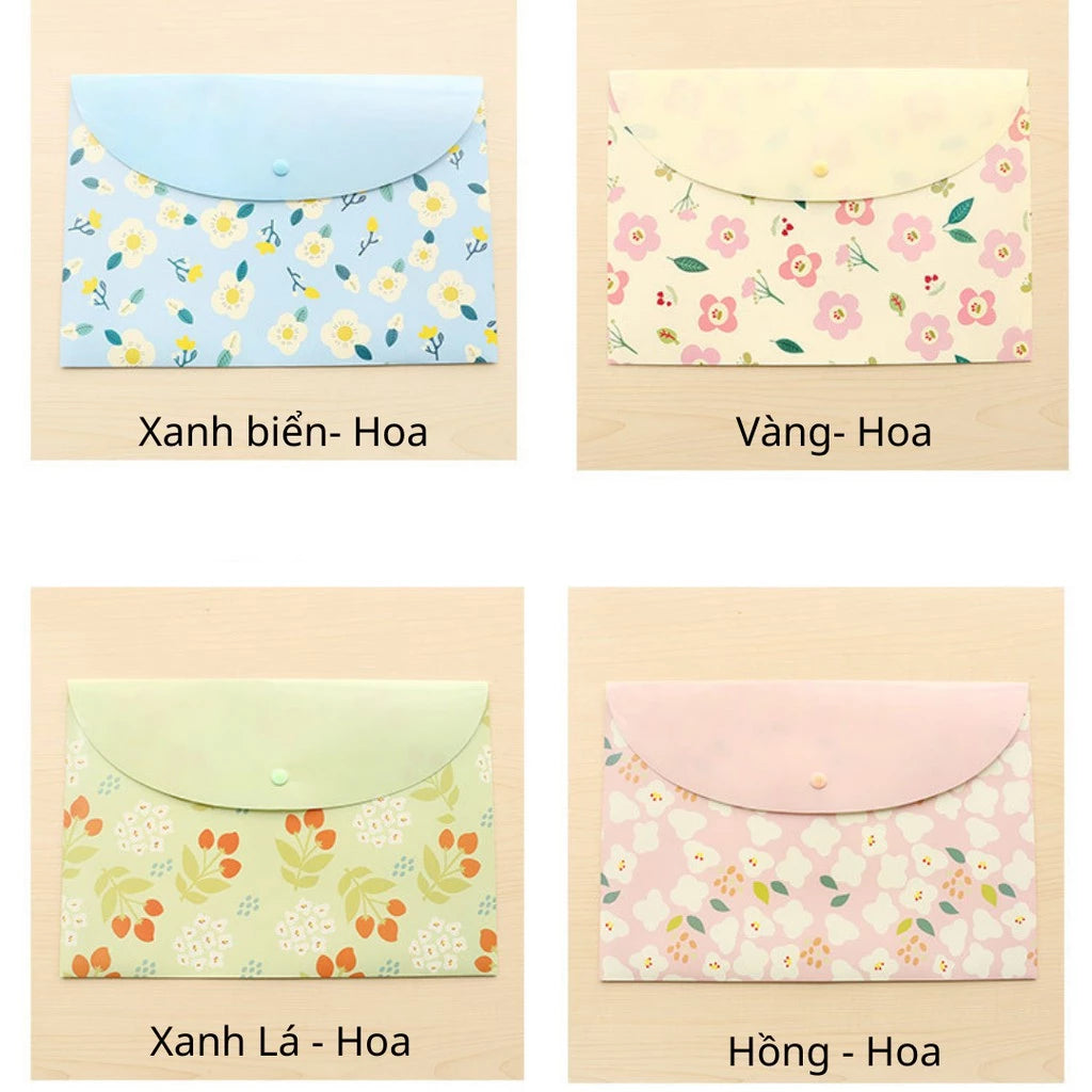 A4 Durable Folder Snap Floral File Bag Paper Document