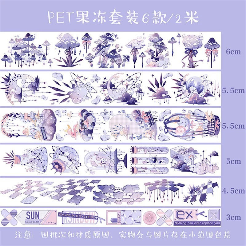 Set of 5/6 Rolls of Transparent Washi Tape with Romantic Floral Pattern