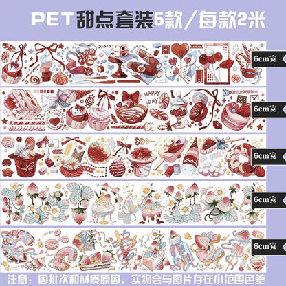 Set of 5/6 Rolls of Transparent Washi Tape with Romantic Floral Pattern