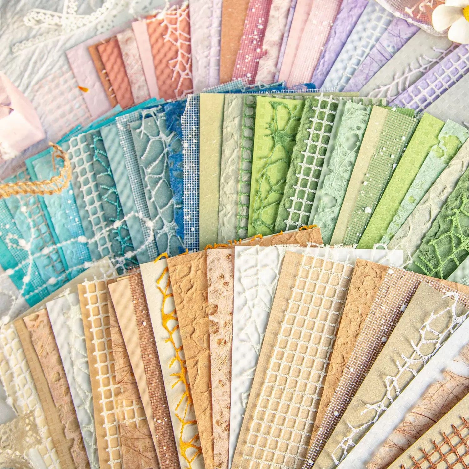 Set of 16 Vintage Cloud Shaped Hole Punched Paper Sheets, Hollow Fiber Mixed