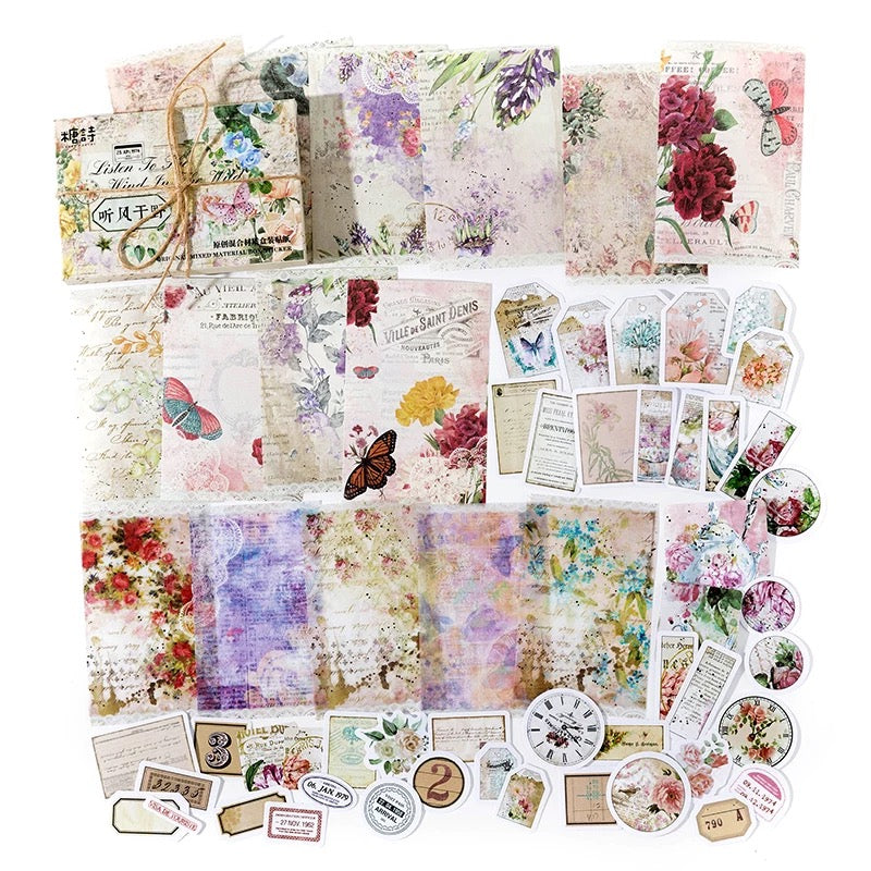 Set of 60 Stickers Mixed with VINTAGE Background Paper