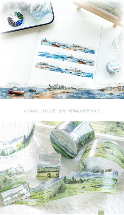 Series PET Tape Mountain, Rivers, Sea, Watercolor 30x2mm