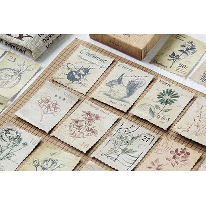 Set of 45pcs Gorgeous Boxed Stickers – Vintage Flowers, Mushrooms, Clock Vintage, Green Trees