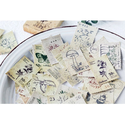 Set of 45pcs Gorgeous Boxed Stickers – Vintage Flowers, Mushrooms, Clock Vintage, Green Trees