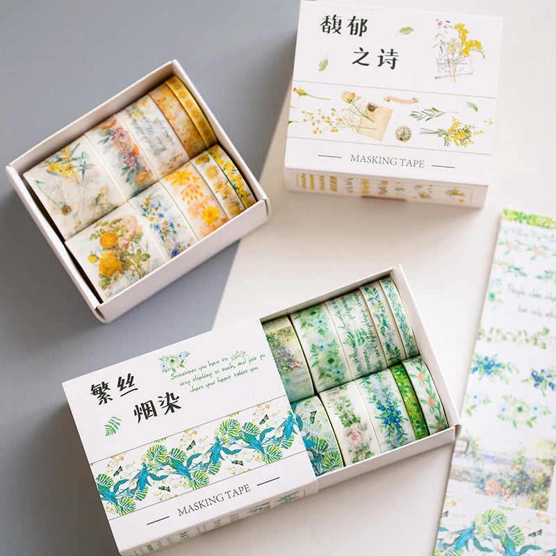 Set of Washi Tape with Colorful Flowers