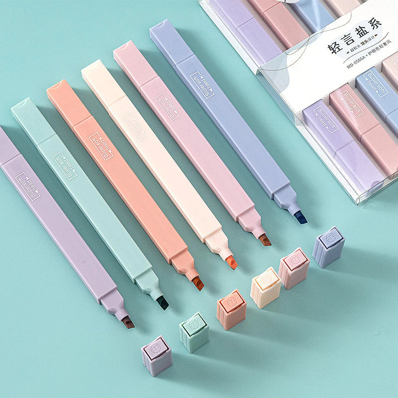 6 Cute and Lovely Pastel Colors Highlighter Pen Set