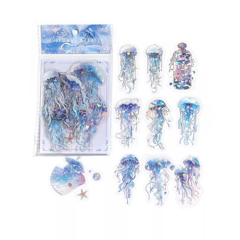 20Pcs Jellyfish Marine Series Gold Foil Transparent Waterproof Stickers