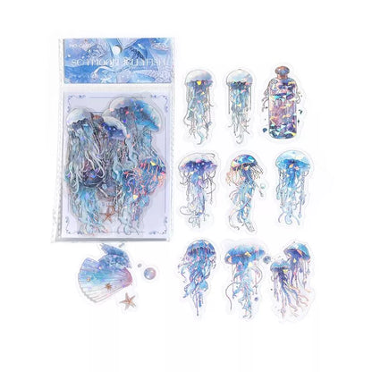 20Pcs Jellyfish Marine Series Gold Foil Transparent Waterproof Stickers