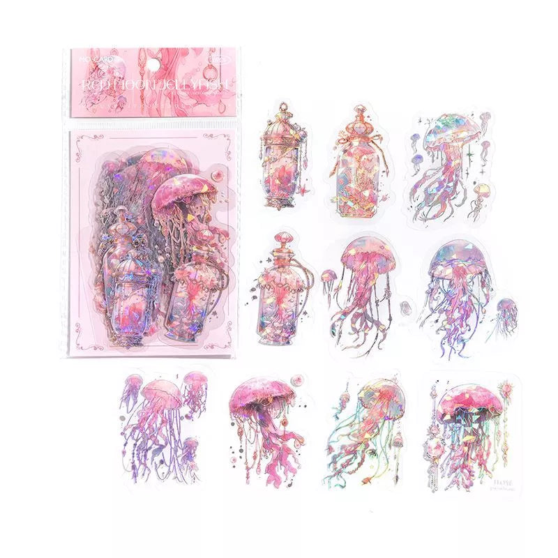 20Pcs Jellyfish Marine Series Gold Foil Transparent Waterproof Stickers