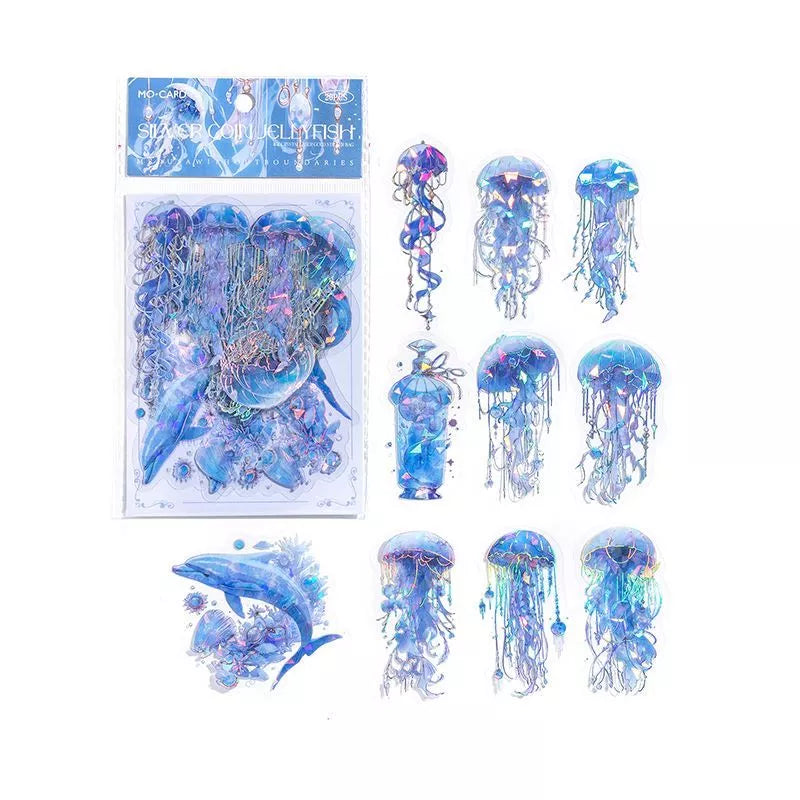 20Pcs Jellyfish Marine Series Gold Foil Transparent Waterproof Stickers