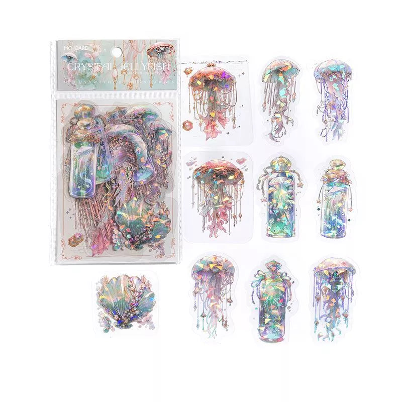 20Pcs Jellyfish Marine Series Gold Foil Transparent Waterproof Stickers