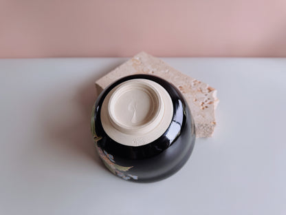 Black Chawan with Hydrangea Motif
