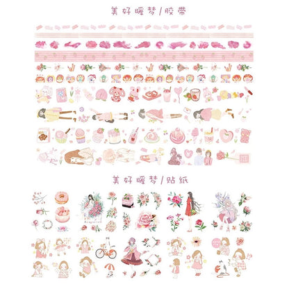 Set of 10 Washi Rolls + 10 Stickers for Notebook Decoration