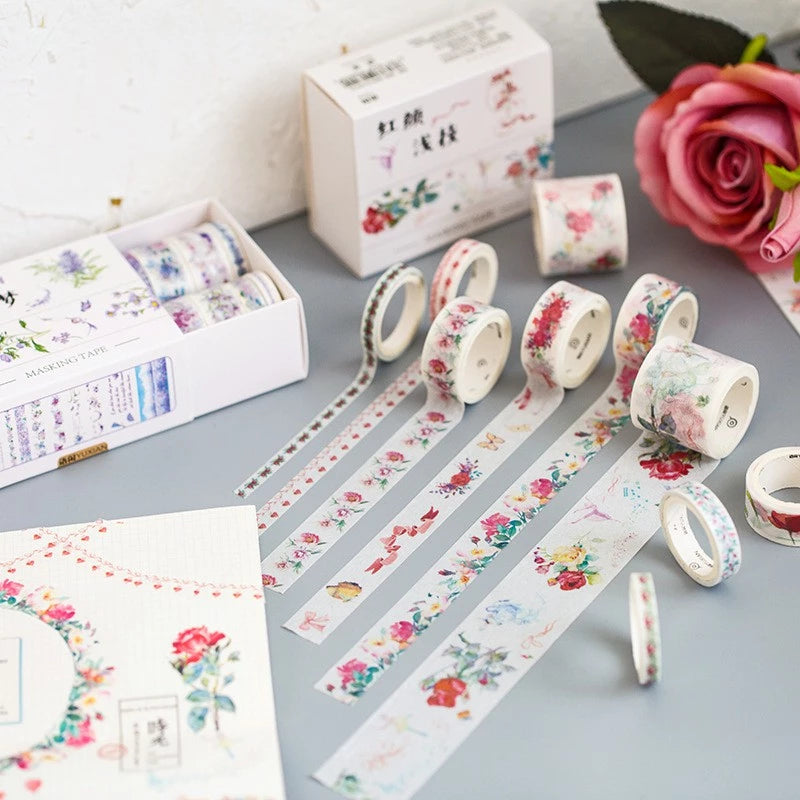 Set of Washi Tape with Colorful Flowers