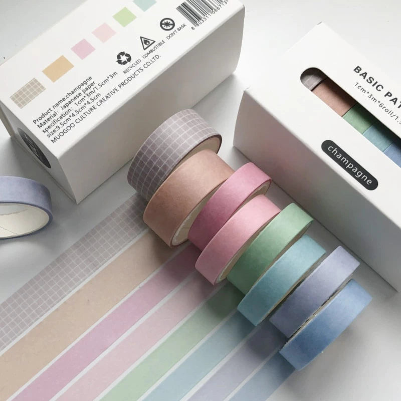 Set of 8 Rolls of Cute Retro Solid Color Washi Tape