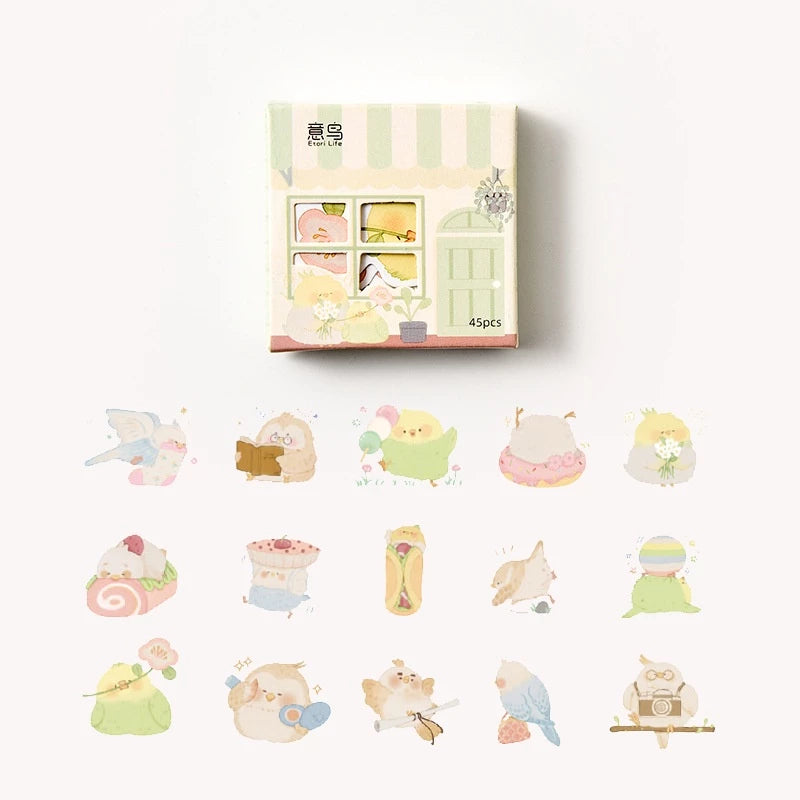 Box of 45 Unique Cute Stickers, House-shaped Box Design