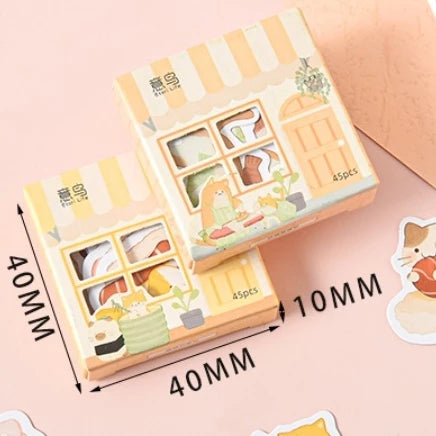 Box of 45 Unique Cute Stickers, House-shaped Box Design