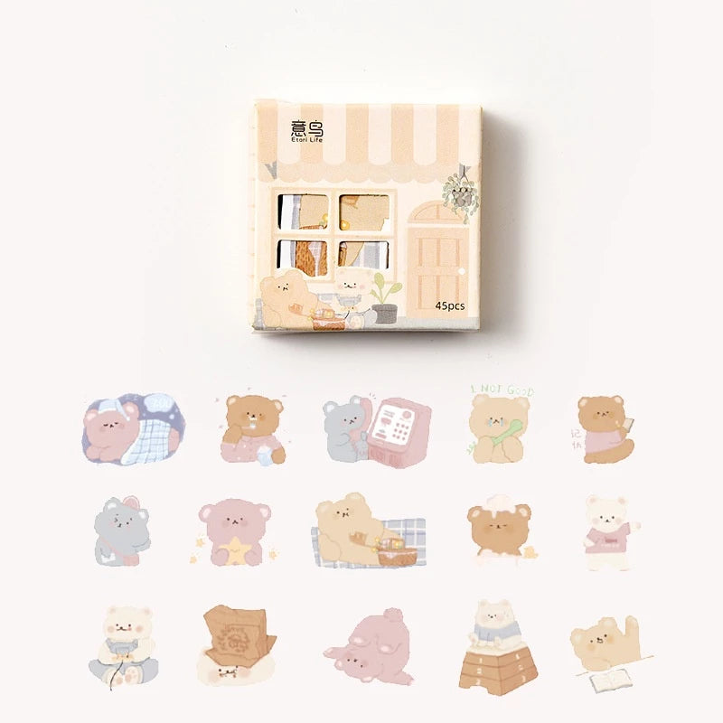 Box of 45 Unique Cute Stickers, House-shaped Box Design