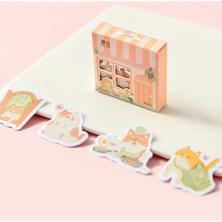 Box of 45 Unique Cute Stickers, House-shaped Box Design