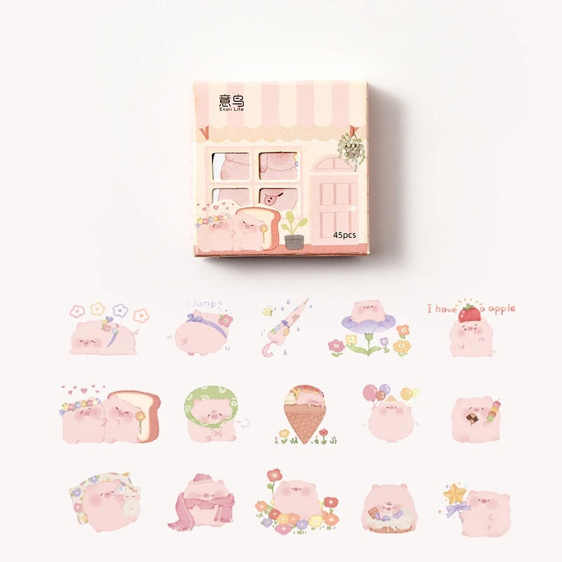 Box of 45 Unique Cute Stickers, House-shaped Box Design