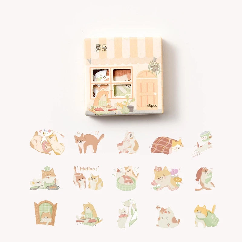 Box of 45 Unique Cute Stickers, House-shaped Box Design