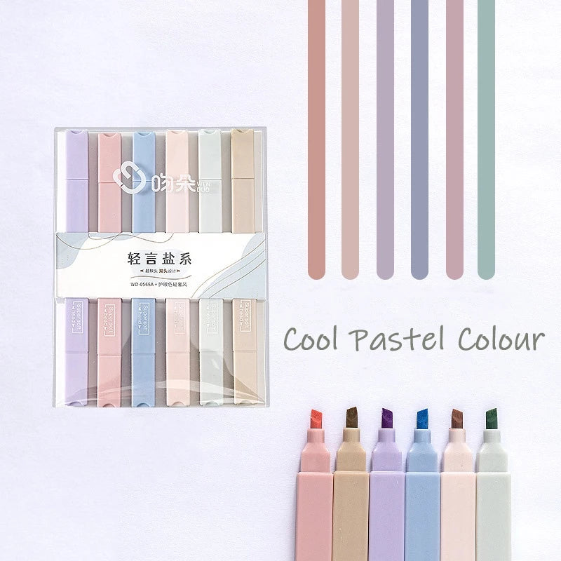 6 Cute and Lovely Pastel Colors Highlighter Pen Set