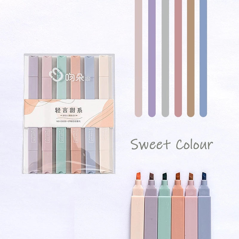 6 Cute and Lovely Pastel Colors Highlighter Pen Set