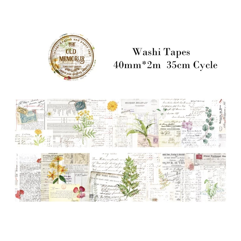 200cm Time Past Series Vintage Plant Flower Butterfly Label Washi Tape