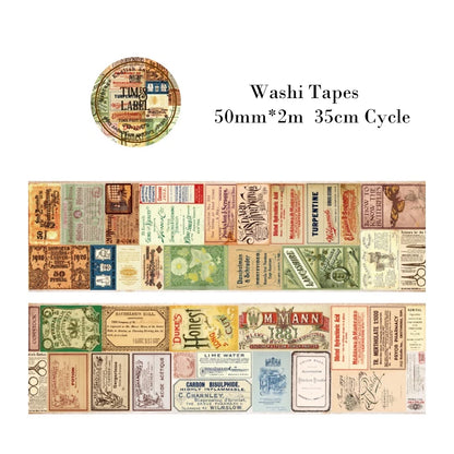 200cm Time Past Series Vintage Plant Flower Butterfly Label Washi Tape